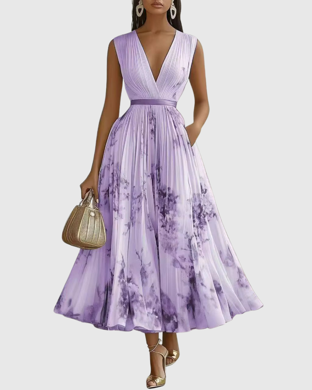 Isabella | Women's Sleeveless Pleated Floral Midi Dress