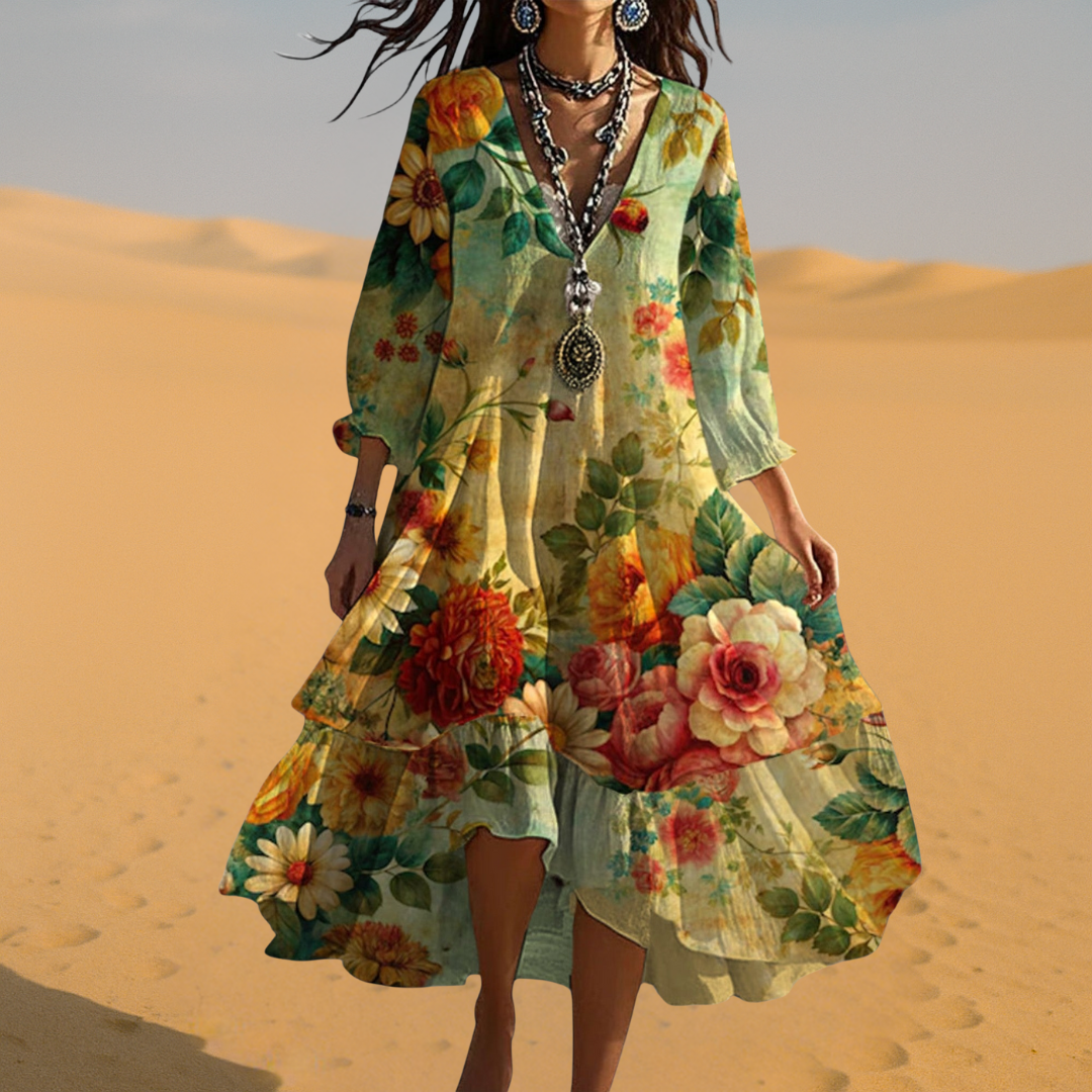 Eva | Women's Vintage Boho V-Neck Summer Dress