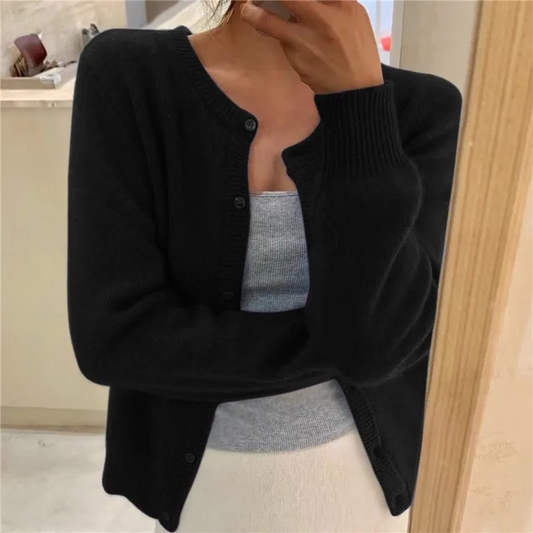Elke | Women's Knit Cardigan with Round Neck and Long Sleeves
