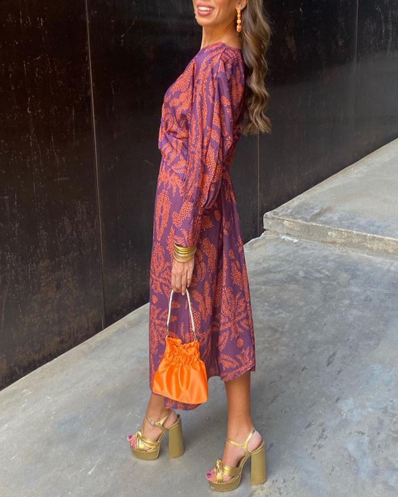 Gabriela | Women's Midi Dress with Artistic Pattern and Front Knot