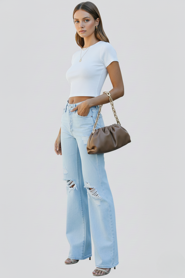 Edith | Women's Wide-Leg Distressed High-Waist Jeans