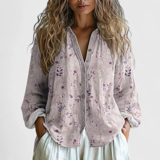 Caroline | Women's Bedrucktes Button-Front Vorne Casual Top