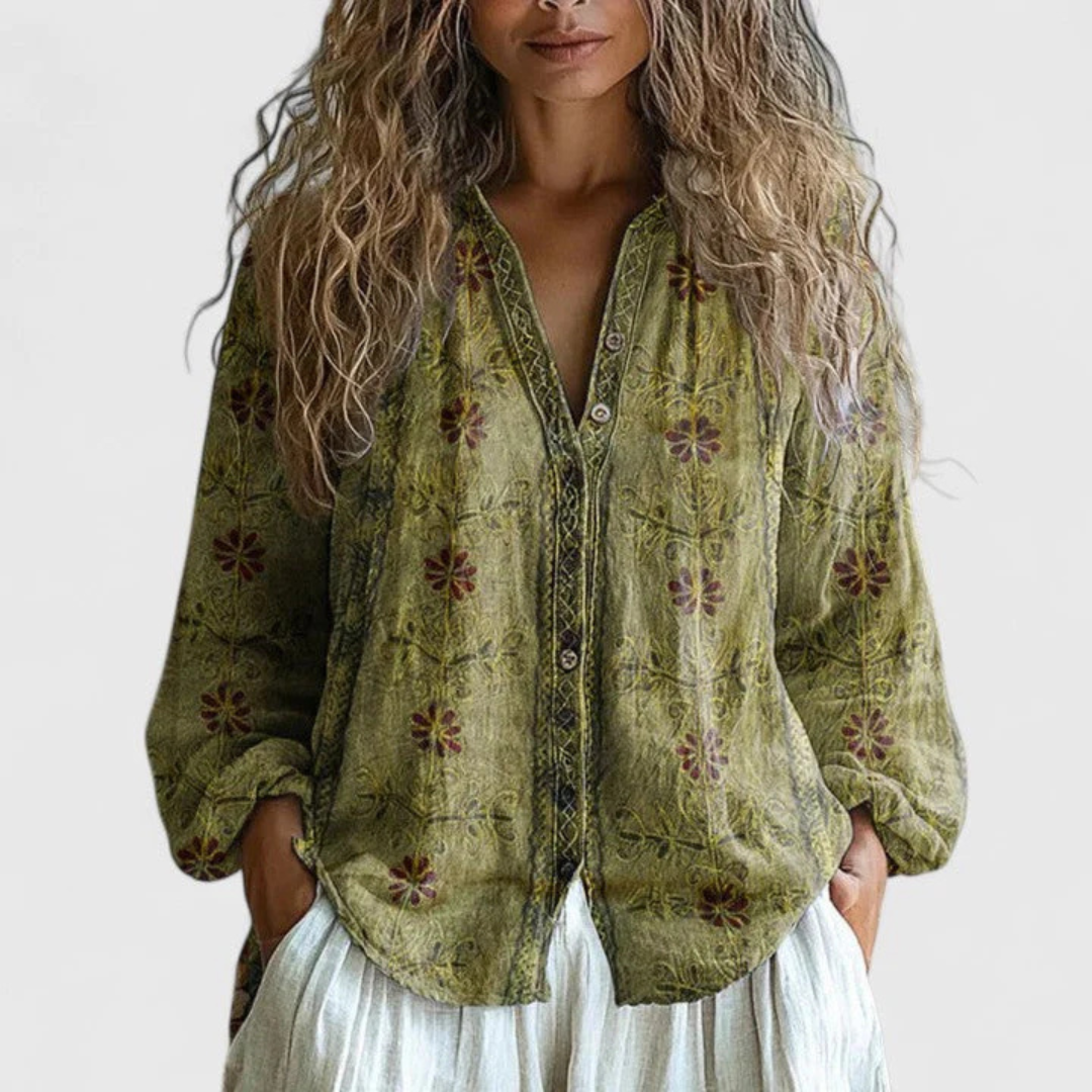 Caroline | Women's Bedrucktes Button-Front Vorne Casual Top