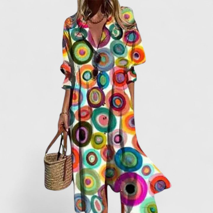 Edith | Women's Floral Button Placket Front Midi Dress