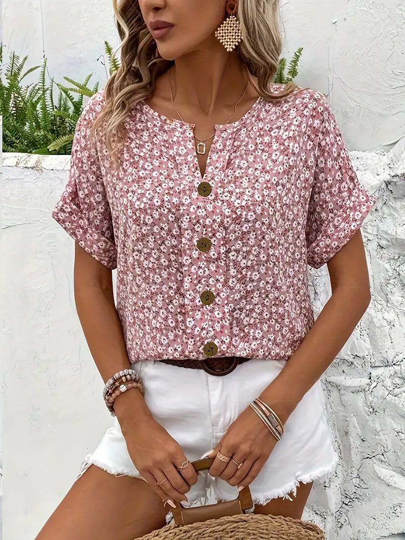 Annika | Women's Summer Short Sleeve Blouse Top with Buttons