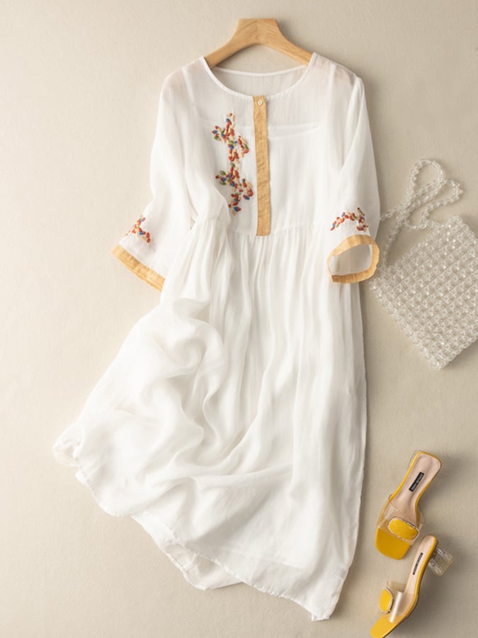Victoria | Women's Besticktes Ethno Midi Dress