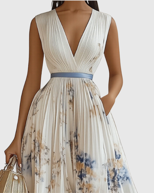 Isabella | Women's Sleeveless Pleated Floral Midi Dress