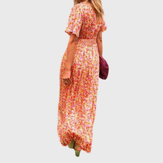 Regine | Women's Maxi Dress with Floral Print and Short Sleeves