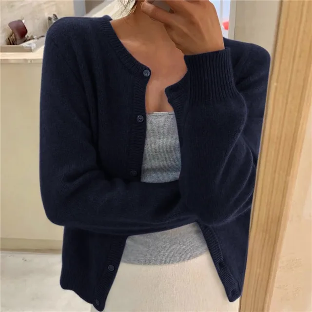 Elke | Women's Knit Cardigan with Round Neck and Long Sleeves