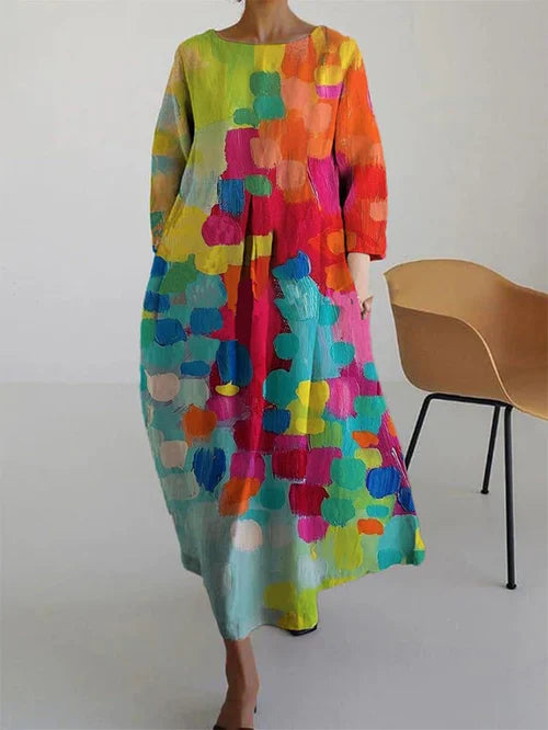 Elisa | Women's Maxi Dress with abstraktem Floral Print and Long Sleeves