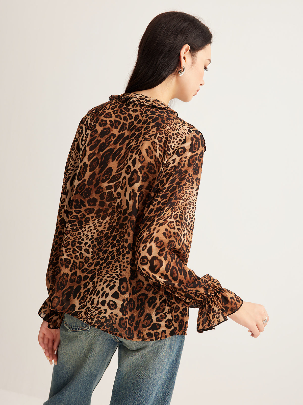 Eva | Women's Summer Leopardenbluse with Rüschenkragen