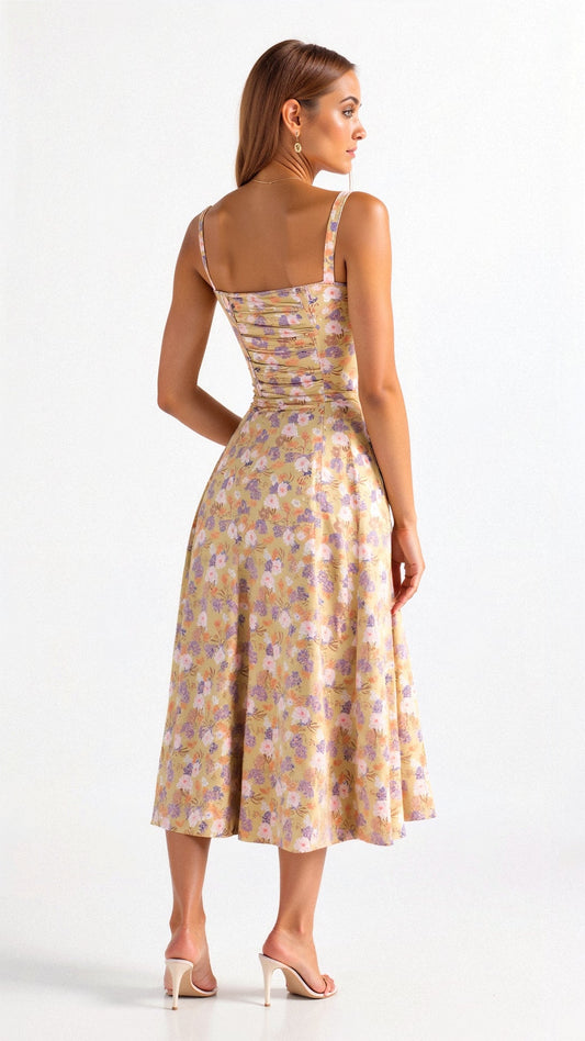 Lydia | Women's Korsett-Midi Dress with Flowing Skirt