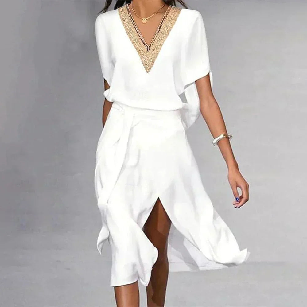 Eva | Women's Elegant V-Neck Wrap Midi Dress