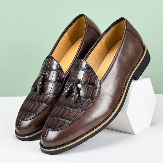 Lorenzo Vitali Croc-Embossed Tassel Loafers