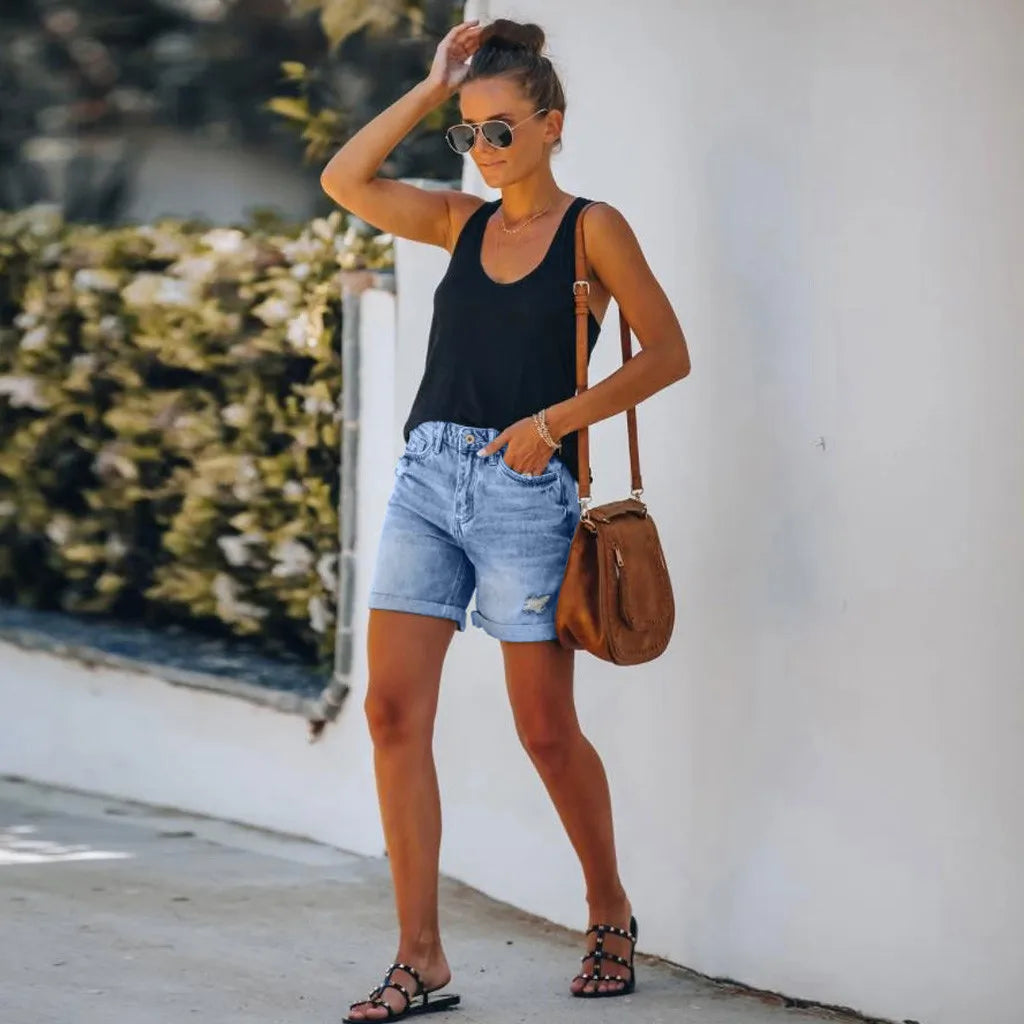 Scout | High-Waist Distressed Denim Shorts