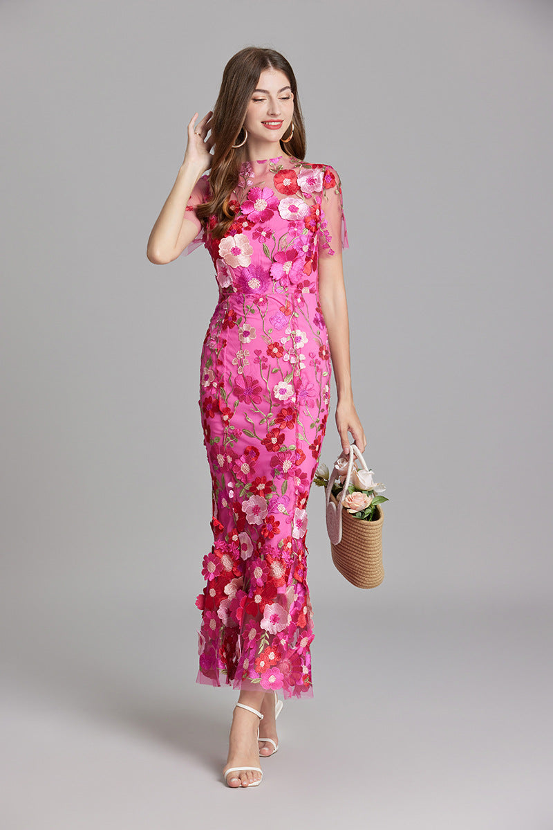 Verena | Women's Sheer Maxi Dress with Blumenstickerei