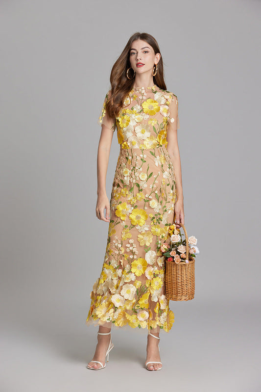 Verena | Women's Sheer Maxi Dress with Blumenstickerei