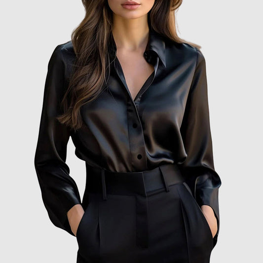 Sofia Amoretti Satin Shimmer Button-Up Shirt