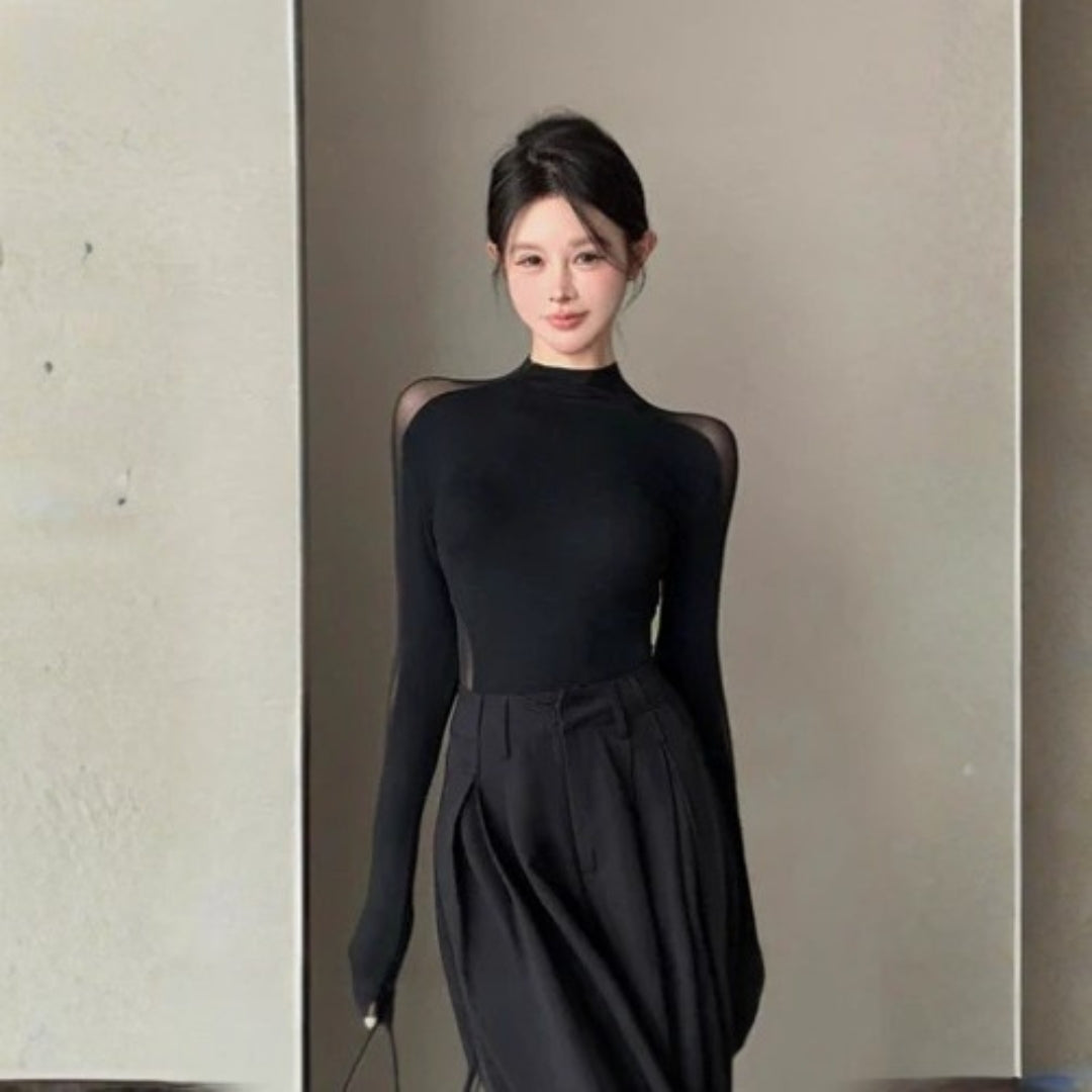 Felicia | Women's Spring Stylisches Mesh-Ärmel T-Shirt