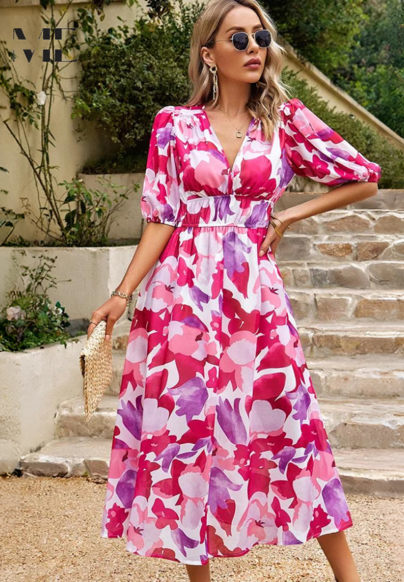 Doris | Women's Abstract Print Wrap Midi Dress