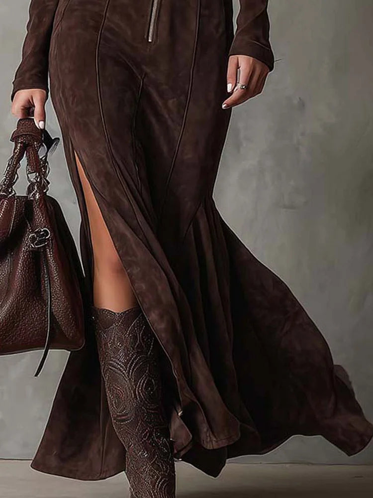 Emma | Women's Elegant Maxi Dress with Belt and High Slit