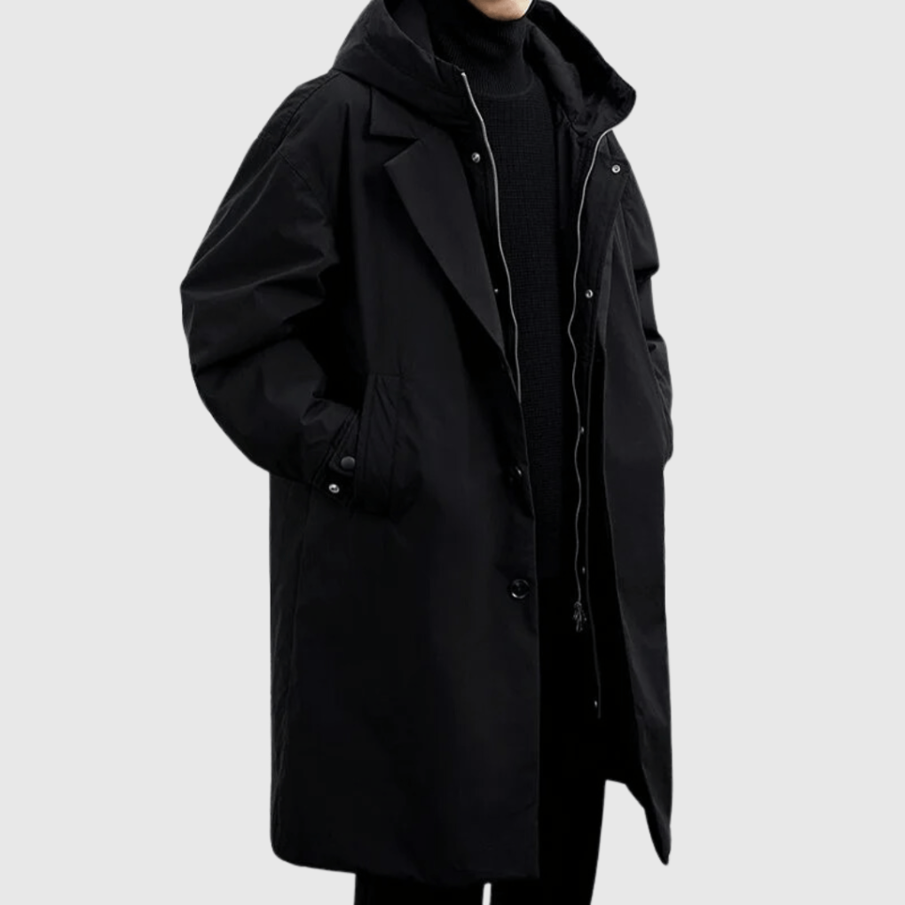 Jacob | Men's Lightweight Water-Resistant Long Rain Jacket with Hood
