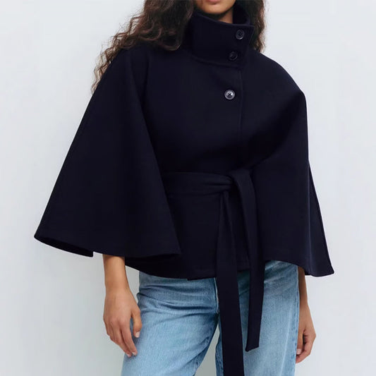 Women’s Belted Cape Coat with Wide Sleeves