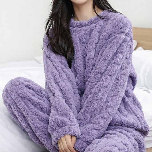 Women’s Fleece Pajama Set with Long Sleeve Top and Pants