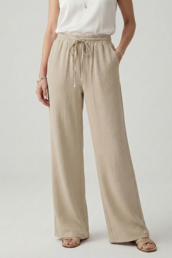 Bettina | Women's Casual-Palazzo Pants with Drawstring Waist and Side Pockets