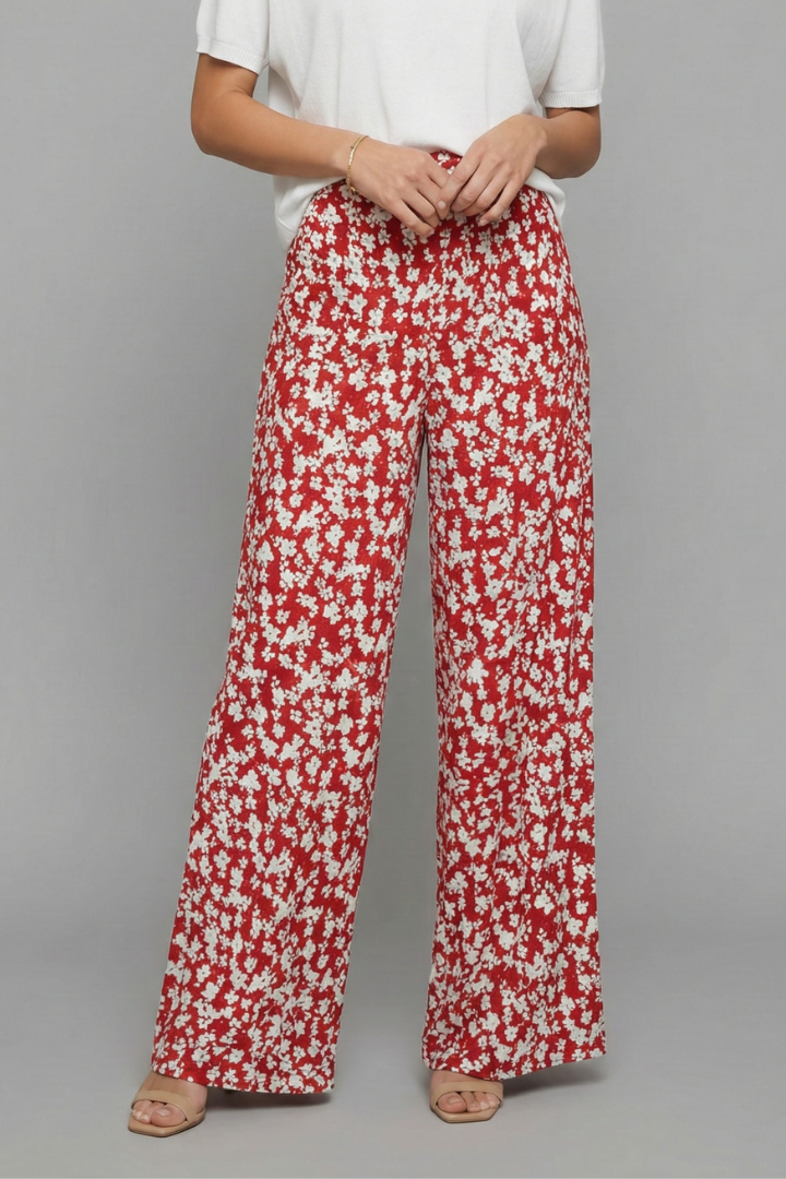 Angela | Women's Casual Pants in Palazzo-Style with Floral Print and Wide Leg