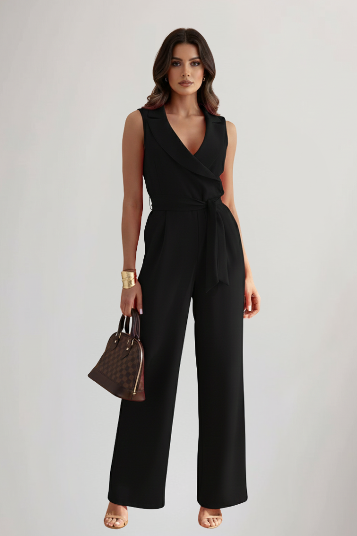 Felicia | Women's Sleeveless V-Neck Jumpsuit with Waist Belt