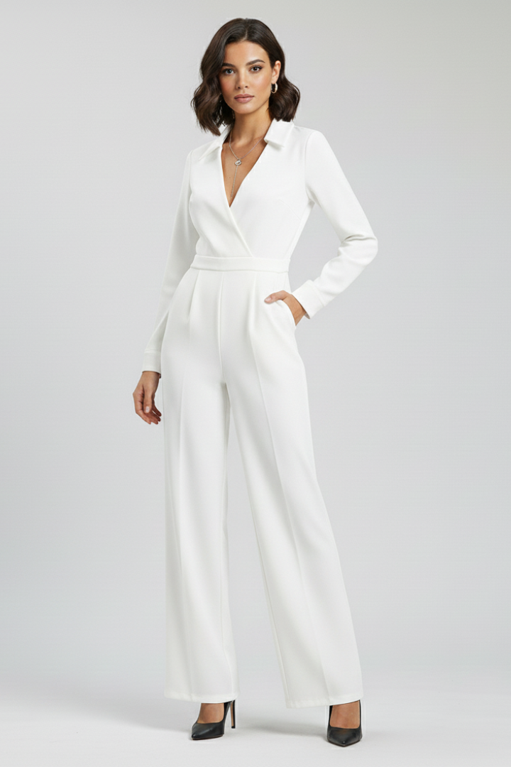 Jessica | Women's Collar Wide-Leg Fitted Jumpsuit