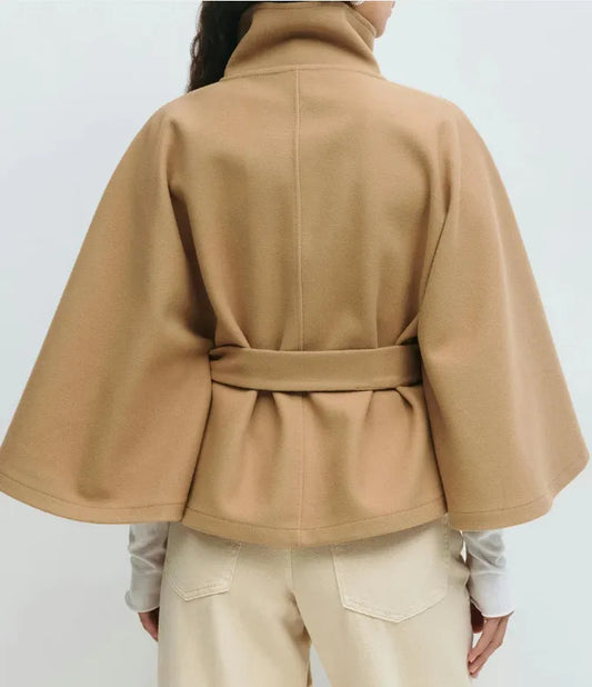 Felicia | Women's Spring Cape Coat with Belt and Stand Collar