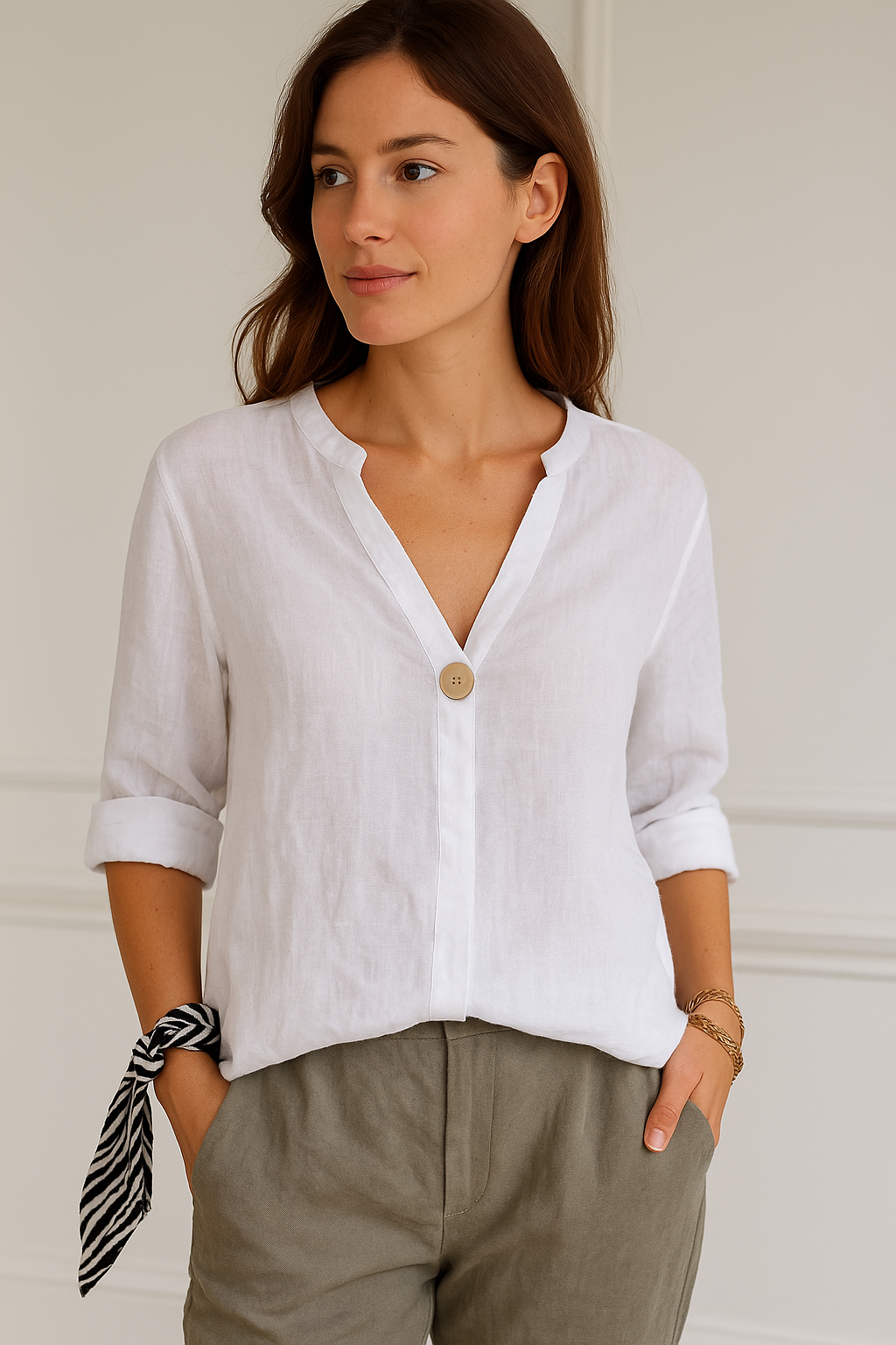 Stephanie | Women's Locker sitzende Blouse with V-Neck and Knopfdetails