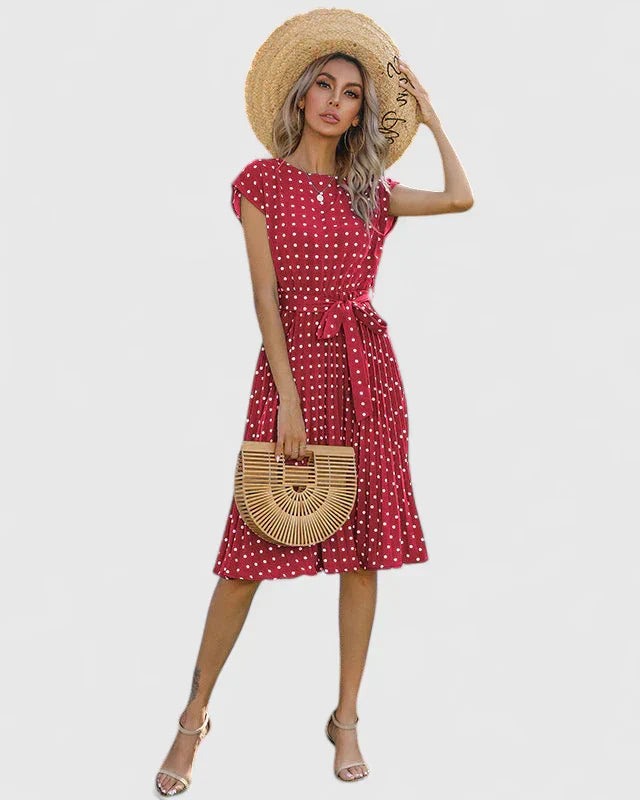 Veronika | Women's Midi Dress with Short Sleeves and Faltenrock