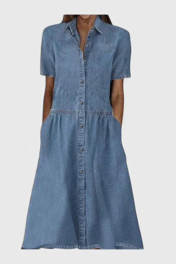 Viola | Women's Midi Dress with Button Placket and Short Sleeves