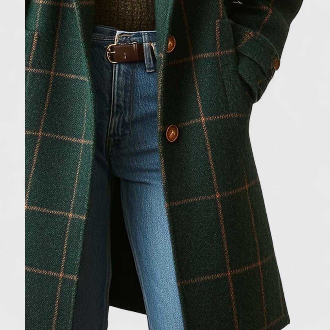 Natascha | Women's Classic Coat with Kariertem Pattern and Buttons