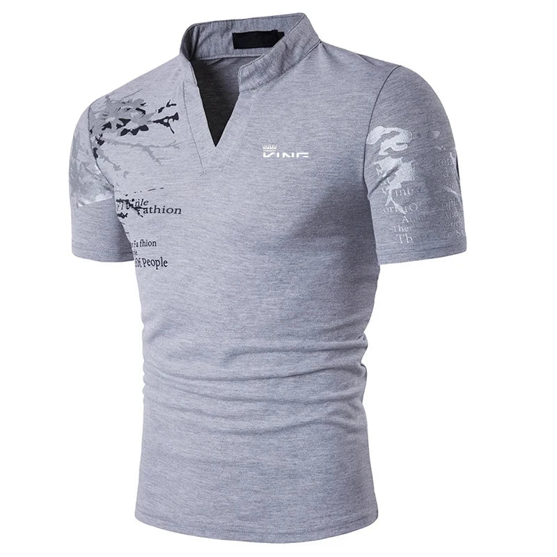 Tiziano | Men’s Graphic Print V-Button Placket T-Shirt