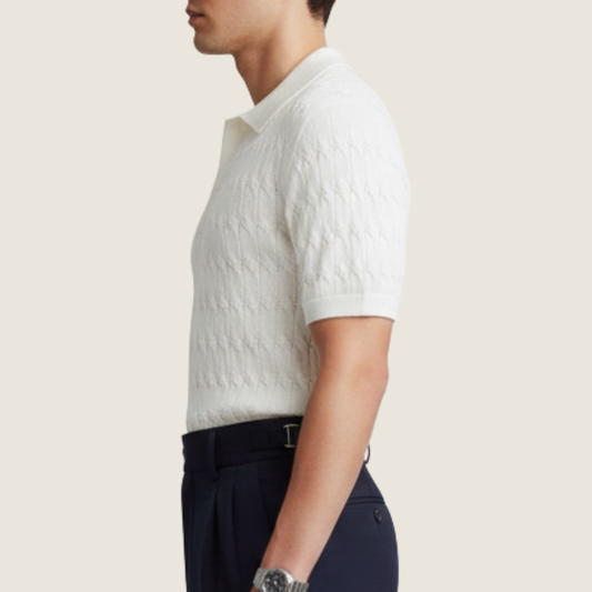 Gaspard | Men’s Textured Knit Short Sleeve Polo Shirt