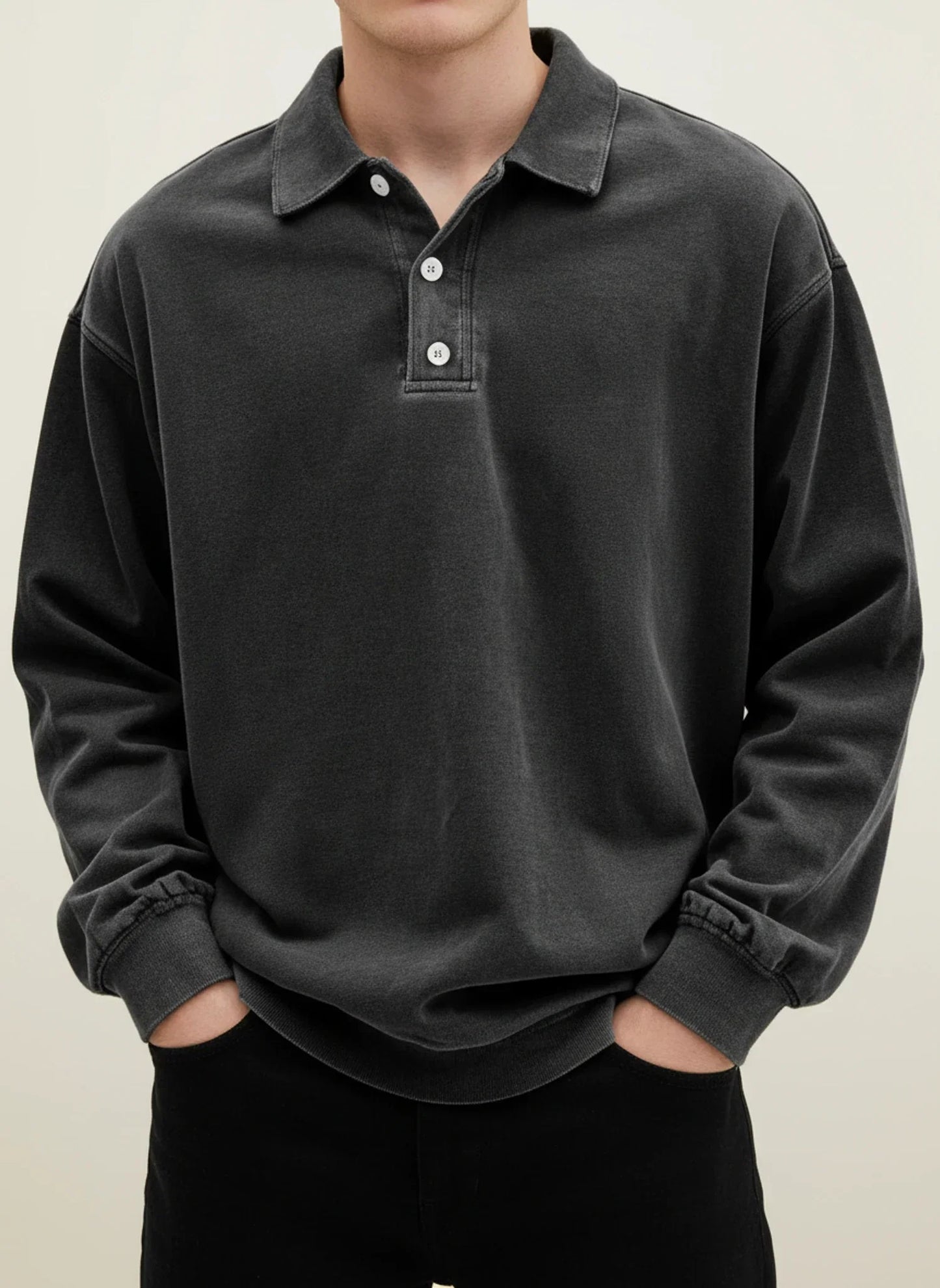 Valerio | Men’s Relaxed Button Placket Long Sleeve Polo Shirt