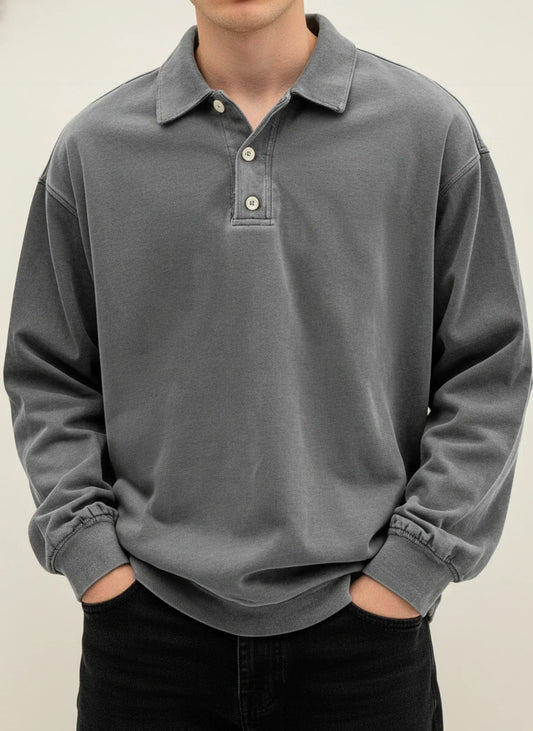 Valerio | Men’s Relaxed Button Placket Long Sleeve Polo Shirt