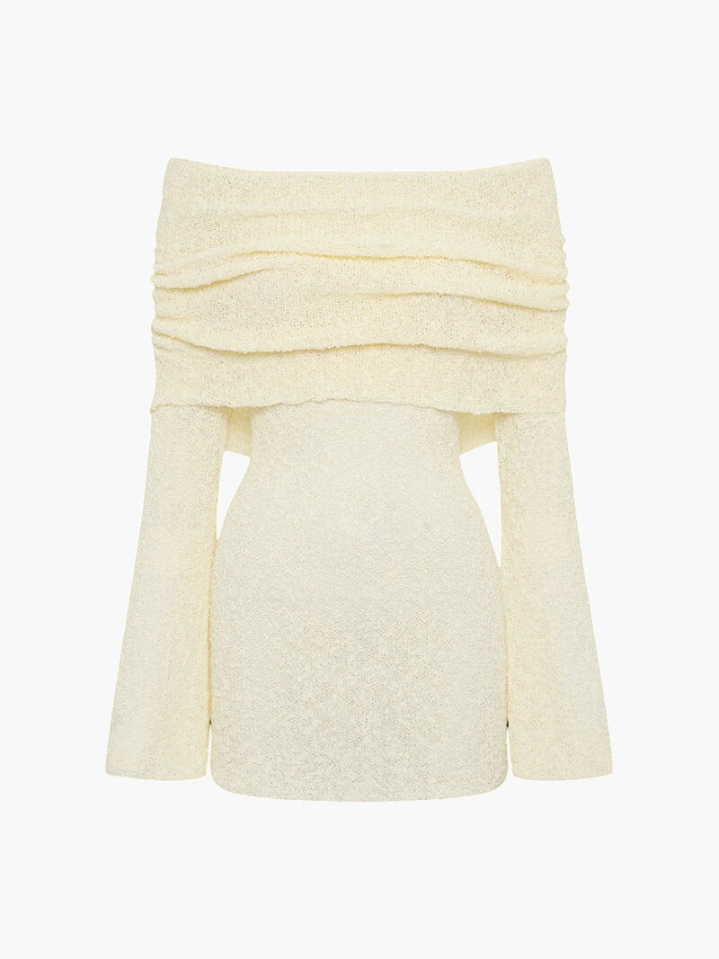 Heloise | Off-Shoulder Boucle Knit Long Sleeve Mini Dress