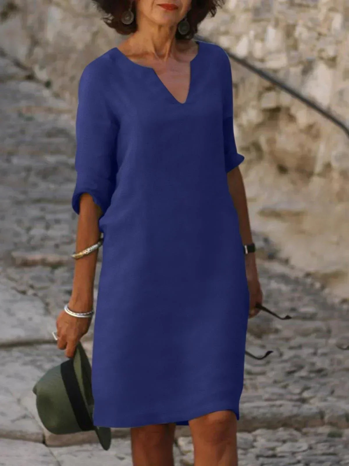 Albina | Coastal V-Neck Pleated Craftsmanship Dress
