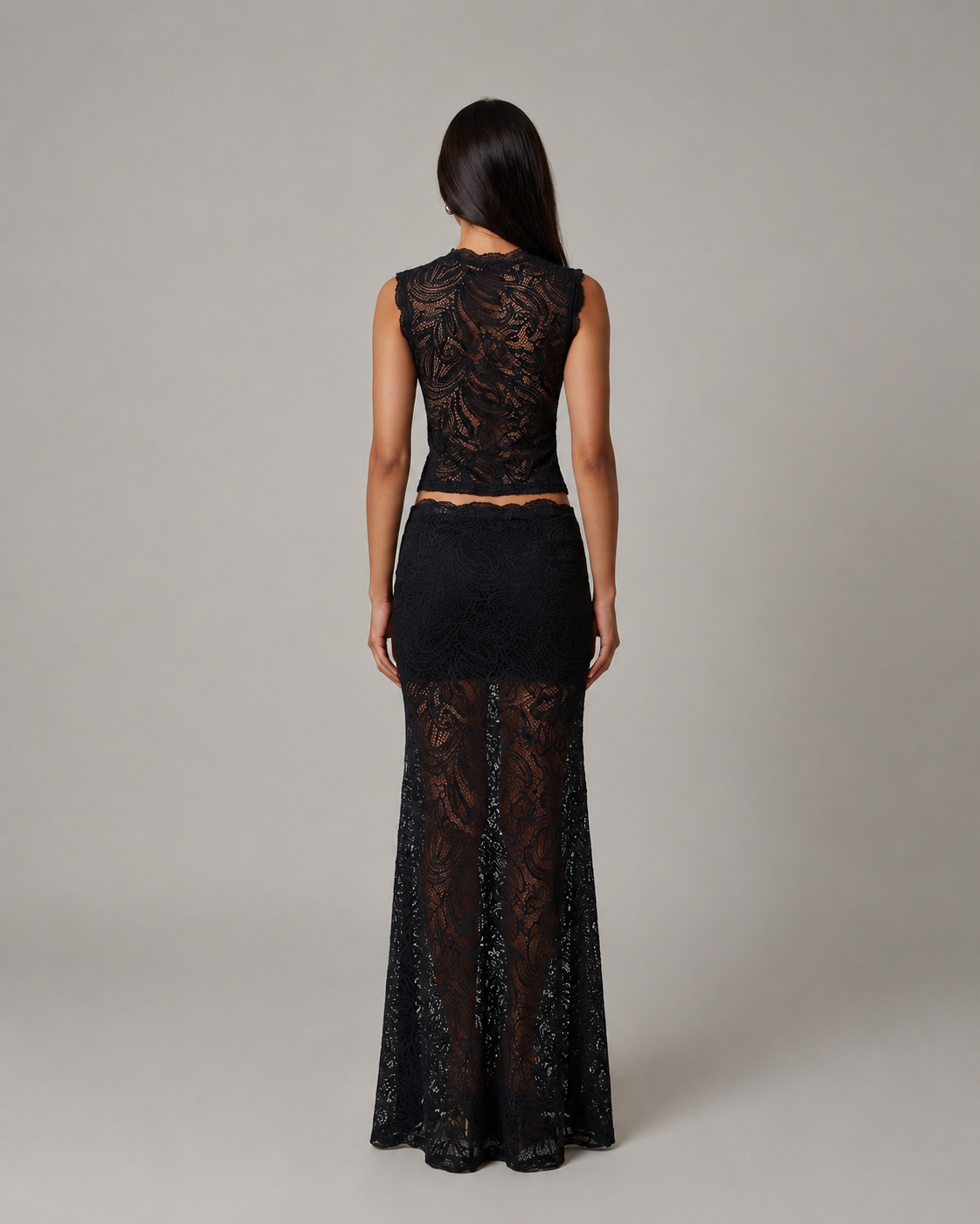Kalani | Sleeveless Floral Lace Crop Top and Maxi Skirt Set