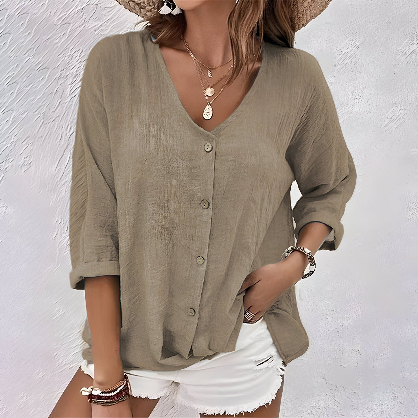 Lavinia | V-Neck Relaxed Women's Elegant Blouse