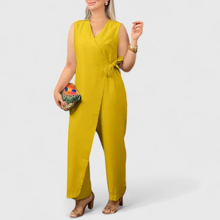 Emma | Women’s Sleeveless Jumpsuit with Wrap Detail and Waist Belt