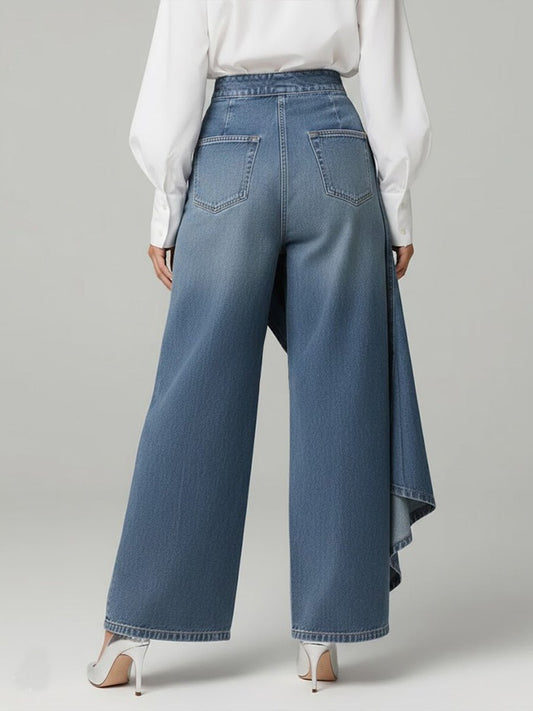 Aldegonda | Women's Denim Wide-Leg High-Waist Pants