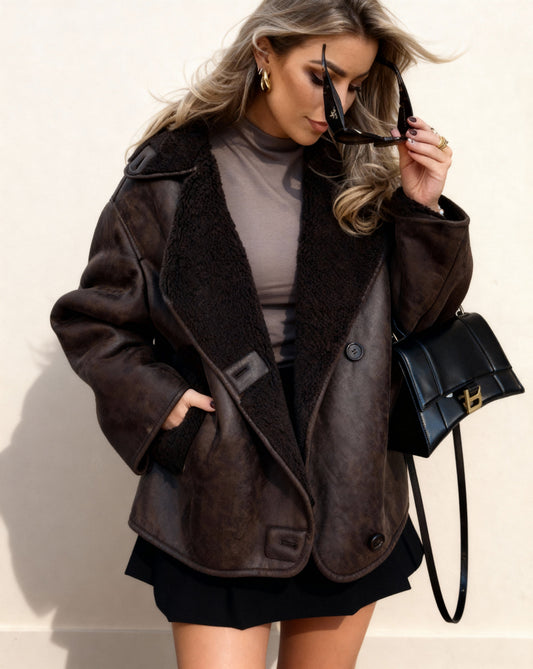Katerina | Women's Brown Faux Leather Biker Jacket