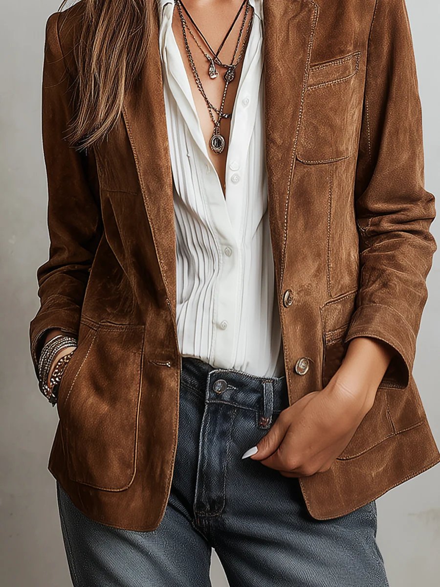 Olivia | Women's Faux Suede Blazer Tailored Fit Button Front