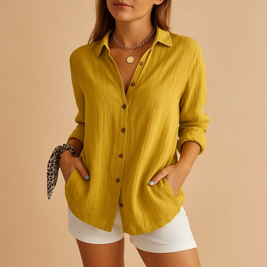 Anilda | Women's Breathable Linen Relaxed Button-Down Blouse